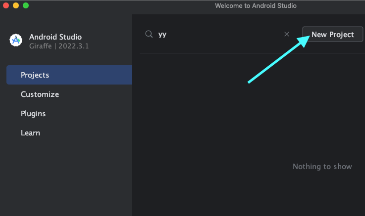 Creating  a new android project in Android Studio Giraffe 
