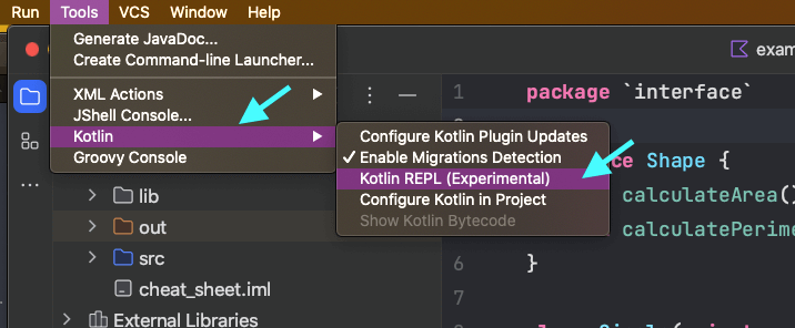 Enable Kotlin REPL in IntelliJ IDEA IDE for practicing and testing code without writing full program