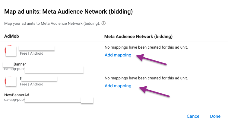 Meta Mediation with AdMob : How to map ads