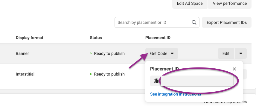 Meta Mediation with AdMob : Get placement IDs from Monetisation Manager.