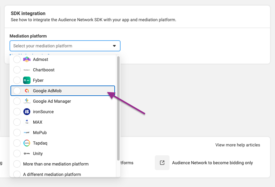 Meta Mediation with AdMob : Choose AdMob as Mediation (Meta)